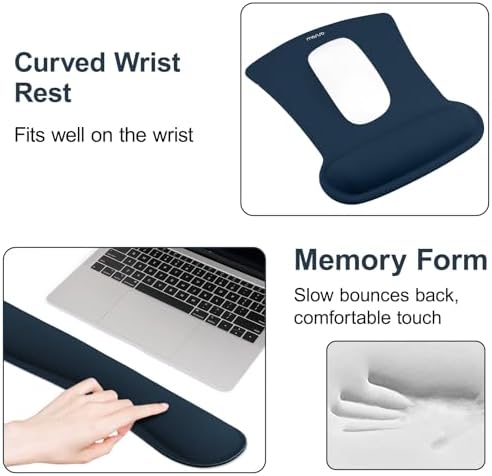 MOSISO Wrist Rest Support for Mouse Pad & Keyboard Set, Haze Blue