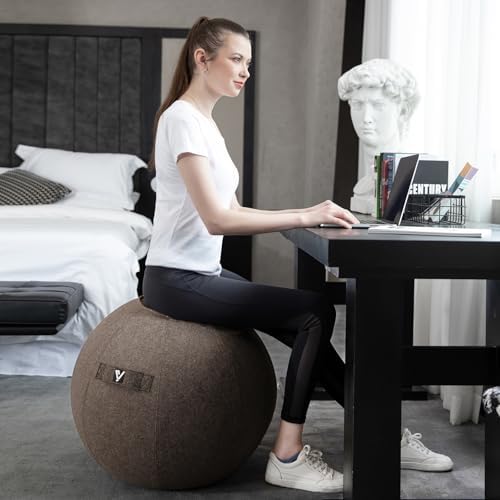 Sitting Ball Chair for Office and Home, Pilates Exercise Yoga Ball with Cover for Balance, Stability and Fitness, Ergonomic Posture Exercise Ball Seat with Handle and Pump