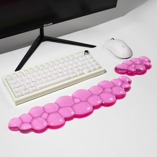 Clear Gel Wrist Rest for Keyboard and Mouse, Pink Cloud Wrist Rest Set, Cute Ergonomic Silicone Wrist Rest for Keyboard 60%/68%/75%,Valentines Day Gift (Cloud)