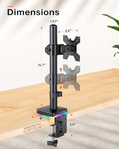 RGB Monitor Arm with USB Hub, Desk Mount for 13-27" Monitors, Data Transfer