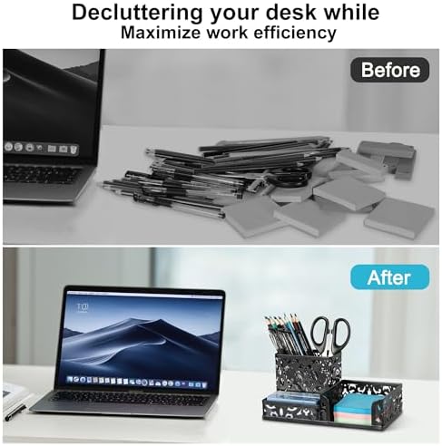 EasyPAG Desk Organizer with 3 Compartment for Pencil Sticky Note Holder and Office Accessories,Black