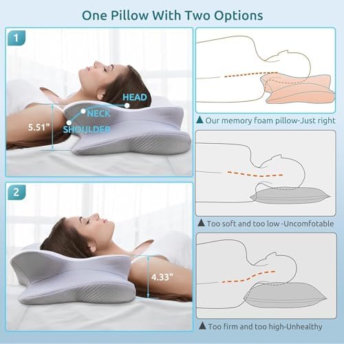 DONAMA Cervical Pillow for Neck and Shoulder Pain Relief, Cooling Contour Memory Foam Pillow, Dual-Height Ergonomic Neck Support Pillow for Side Back Stomach Sleepers with Removable Pillowcase