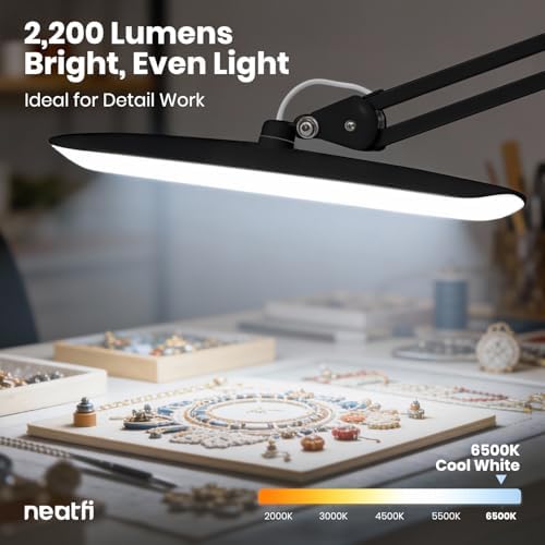 Neatfi LED Desk Lamp, 2200 Lumens, 24W, 20-Inch Wide Head (Black)