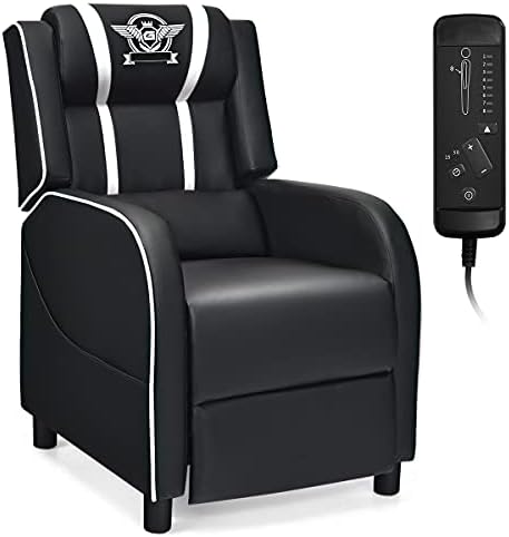 Giantex Gaming Recliner Chair, Adjustable Massage Gaming Chairs for Adults, Ergonomic Comfortable Lounge Leather Sofa w/Footrest, Remote Control, Side Pocket, Racing Style Single Sofa Recliners, White