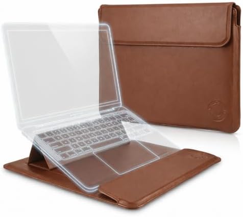 Brown Premium Laptop Sleeve 14-15.6 Inch ONLY MacBook Pro Air 15 Dell XPS HP Envy Lenovo ThinkPad Surface Waterproof PU Leather Stand Mouse Pad Business Not for 11-13