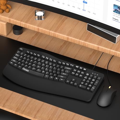 RECCAZR Ergonomic Keyboard, Wired Computer USB Keyboard with Wrist Rest