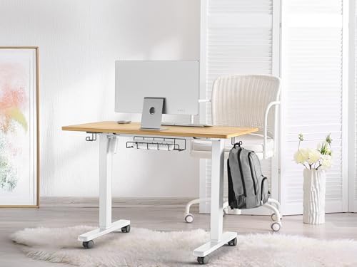 SHW Mobile Electric Height Adjustable Standing Desk w/Drawer, Walnut