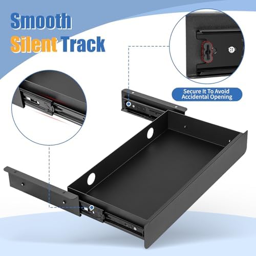 KHAMAL Under Desk Drawer Slide Out Large - Under Table Drawer 17.32" x 9.25", Pull-Out Storage Organizer With Cable Management For Home & Office