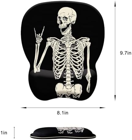 Mouse Pad with Wrist Support, Ergonomic Mousepad with Comfortable Memory Foam Wrist Rest Cushion, Relieve Wrist Pain, Non-Slip Rubber Base Gaming Mice Pad for Home Office Computer, Human Skeleton