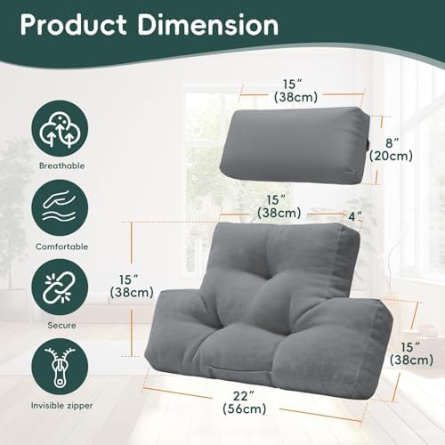 2 Piece Neck Pillow and Lumbar Support Back Cushion Set for Recliner, Gray