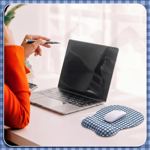 Sabary Dark Blue Gingham Mouse Pad with Wrist Rest Checkered Mouse Pad
