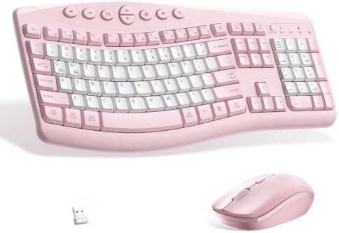Wireless Keyboard and Mouse Combo Silent Ergonomic Curved Design for Office