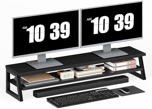 HOOBRO 2-Tier Dual Monitor Stand Riser, 39 Inch Large Computer Monitor Stand for 2 Monitors, Computer Monitor Riser, Desk Shelf Organizer for Office Desk, Accessories, Black BB122CJ01