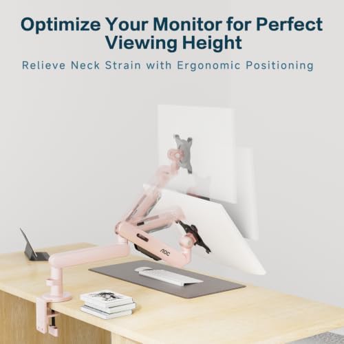 AOC 406PLUS Premium Aluminum Single Monitor Arm, Fits 13–34 Inch and 19.84 lbs, Mechanical Spring Desk Mount,C-Clamp,Low-Profile Gaming Bracket Enables Screen to Sit Close to Desktop (Pink)