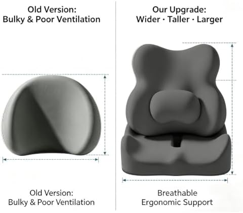 Upgraded Large Ergonomic Memory Foam Seat & Lumbar Cushion Set, 2‑Piece Support Chair Pad, Tailbone Pressure Relief for Office Desk Home Chair, Washable Cover(Black)