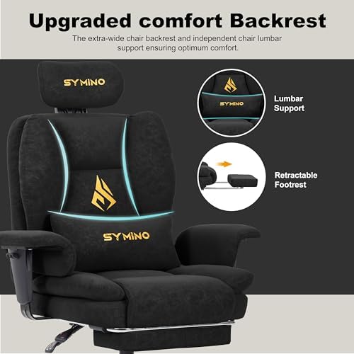 Symino Gaming Chair with Foot Rest, Unique Up/Down Armrests, PU Leather Ergonomic High Back Chair, 155° Recline Solid Color Computer Desk Chair, Black
