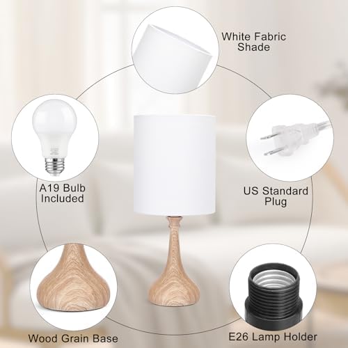 Dimmable Small Table Lamp, Bedside Lamps Touch Control for Bedrooms Nightstand with Wood Grain Base, Desk Lamp Night Light for Office Living Room, 9W 3000K LED Bulb Included