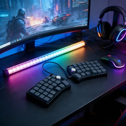 SZRKBD XT64 Split Ergonomic Mechanical Keyboard, Wired 50% 3X6 Layout with Knob, Hot-Swappable, Vial Programmable, RGB Backlit, PBT Keycap (HiFi Switch)