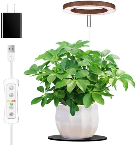 Yadoker 72 LEDs Plant Grow Light for Indoor Plant,Walnut Wood Grain Aluminum LED Grow Light with Black Base, Height Adjustable,6.3" Aluminum Housing,Automatic Timer with 8/12/16 Hours,1 Pack