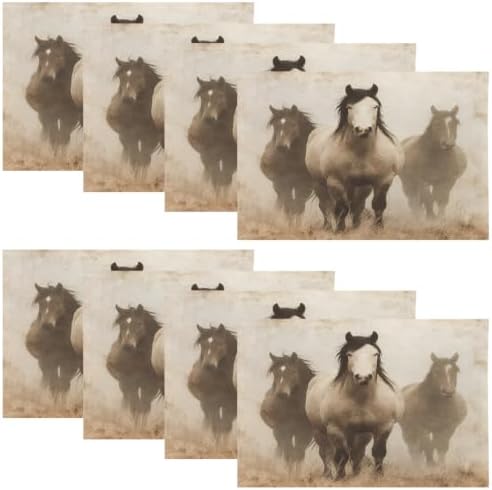 Faded Horses Placemats, in Sepia Field Place Mats for Dining/Kitchen Table Waterproof Washable Linen Heat Insulation Dinner Table Mats 12X18 in 8 Pcs