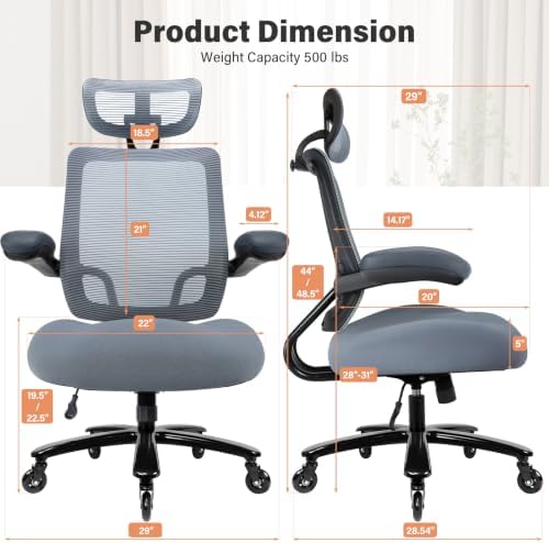 Big and Tall Office Chair with 500 LBSCapacity and Memory Foam Seat, Grey