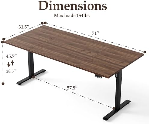 Klicelor 71 Inch Large Electric Standing Desk, Height Adjustable Office Desk, Sit Stand Up Computer Gaming Desk with Memory Preset, Three-Piece Desktop, Dark Walnut