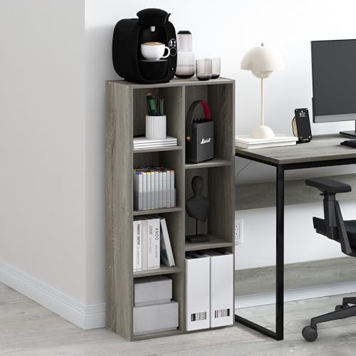 Furinno LUDER Book Shelf, 7-Cube Bookshelf, Bookcase with Open Shelves, 9.4 x 19.5 x 41.7, Easy Assembly, for Living Room, Bedroom, Home Office, French Oak