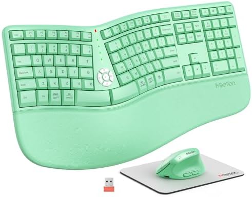 MEETION Ergonomic Keyboard Mouse Combo, Split Design Vertical Mouse Green