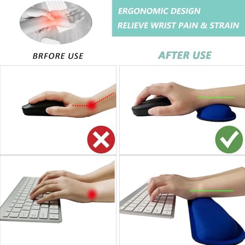 Keyboard Wrist Rest Mouse Wrist Support Set, Memory Foam Wrist Rest Pad for Computer Laptop Keyboard Mouse, Ergonomic Wrist Cushion Support for Typing Pain Relief, Gaming Home Office, Blue