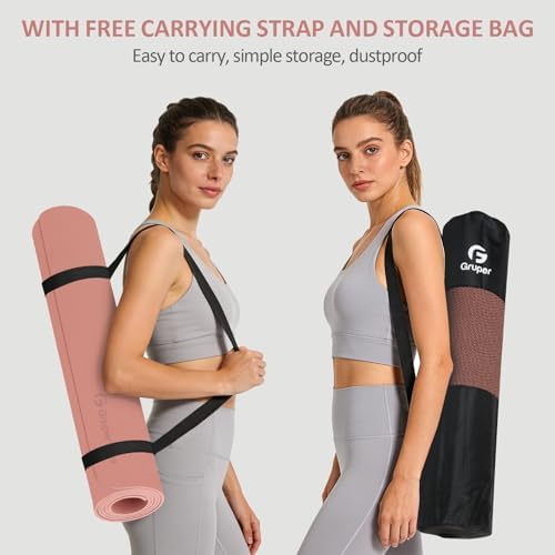 Gruper Yoga Mat Non Slip, Anti-Tear Workout Mat with Carrying Strap and Bag