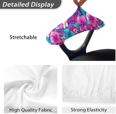 Hibiscus Print Office Chair Armrest Slipcovers Set of 2, Monstera Palm Tree Leaves Print Chair Arm Covers for Office Chairs, Soft Stretchable Washable Computer Chairs Armrest Slipcovers