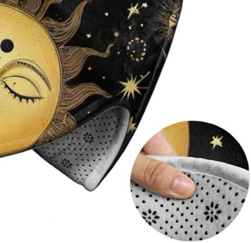 Large Home Decor Mat, Soft Round Yoga Carpet, Non-Slip Machine Washable Home Office Circle Rug Compatible with Boho Gold Sun Crescent Moon Star
