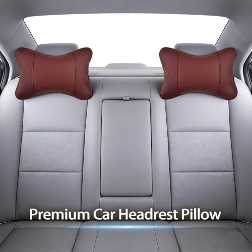 2 Pack Car Neck Pillow Soft Breathable Headrest Pillows for Driving Support, Universal Fit for Most Car Seats Decor Accessories（Maroon）
