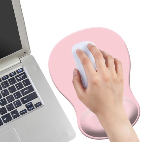 Gel Mouse Pad with Wrist Rest, Ergonomic Concave Wrist Support Mousepad with Non-Slip PU Base & Smooth Surface Comfortable Desk Accessories Mat for Office, Home Gaming and Study (11 Pink)