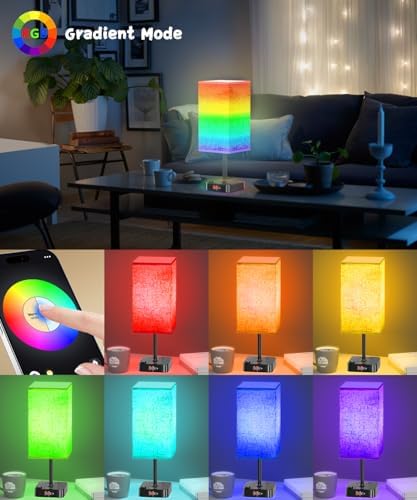cozoo RGB Remote Bedside Lamp 16 Color Dimming for Nightstand Table Flaxen