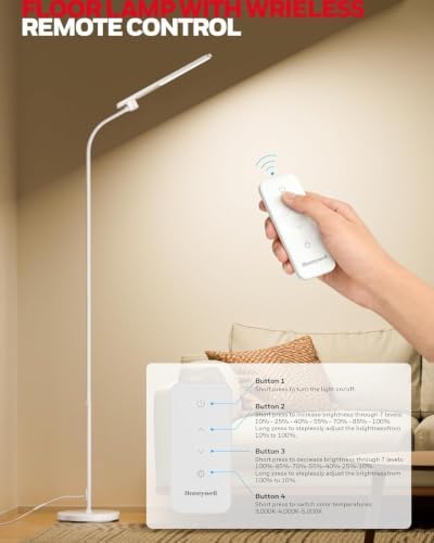 Honeywell LED Floor Lamp Dimmable Gooseneck Reading Living Room Bedroom 77"