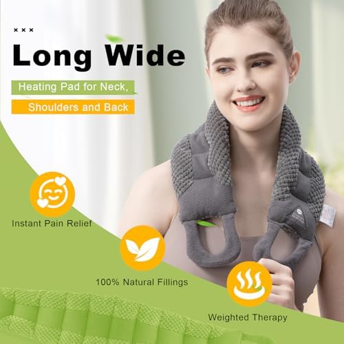 UNCN Long Wide Heating Pad for Neck and Shoulders Back 33x5.9 Microwavable Large Moist Heat Pack Warm Hot Compress Neck Wrap Weighted Bag Massage Reusable Herbal Nature Calming Portable 1.95Pounds