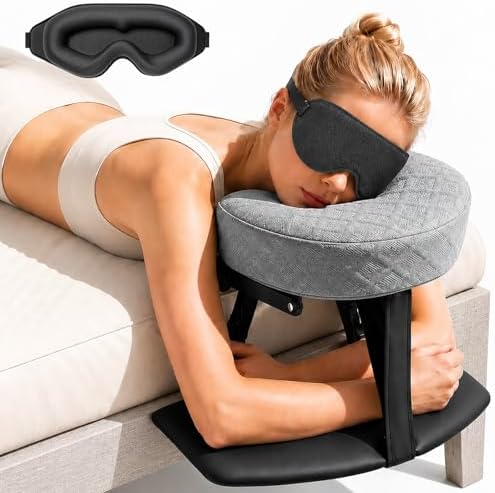 Freebody Upgraded Massage Headrest for Bed with Armrest Shelf & Breast Pillow, Adjustable Massage Face Cradle at Home,18" Height Massage Head Holder for Sleeping Mattress, Classic Grey