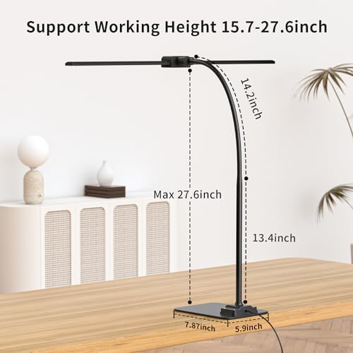 LED Desk Lamp Double Light: 1200LM Desk Light Base for Home Office, Black