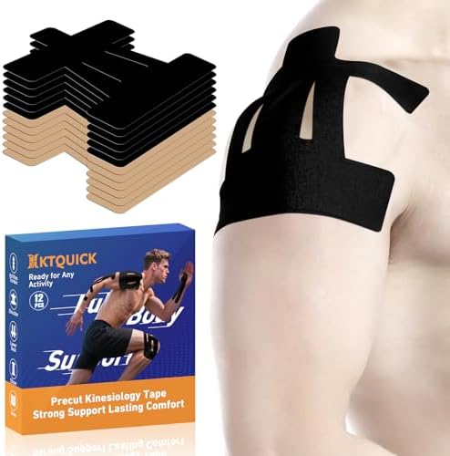 KTQUICK Precut Kinesiology Tape for Shoulder, 12 PCS, 20% Stronger Adhesive
