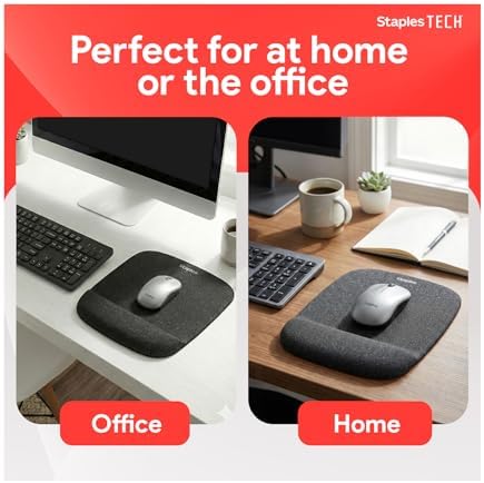 Staples TECH Mouse Pad with Gel Wrist Rest, Non-Slip, Black, 53326