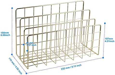 Desktop Mail Organizer File Organizer for Letters 3 Slot, Gold