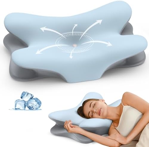 Cervical Neck Pillow for Pain Relief - Ergonomic Pillow for Neck Support, Contour Memory Foam Pillows for Sleeping, Orthopedic Bed Pillow for Side Back Stomach Sleepers(Blue)