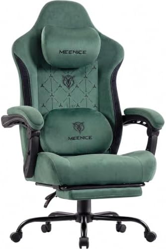Fabric Gaming Chair with Heated Massage Lumbar Support, Pocket Spring Seat, Reclining Computer Chair with Footrest, Breathable High Back Gamer Chair, 350 lbs