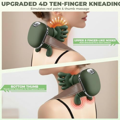 Neck Shoulder Massager with Heat, 4D Bionic Kneading Deep Tissue Relief