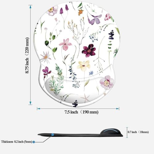 Mouse Pad with Wrist Support, Non Slip Mousepad Wrist Rest for Office, Computer, Laptop & Mac-Comfortable & Lightweight Ergonomic Support Mouse Mat(DL-Watercolor Flower)