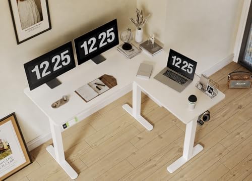 Claiks 59''*51.2'' L Shaped Standing Desk Adjustable Height, White