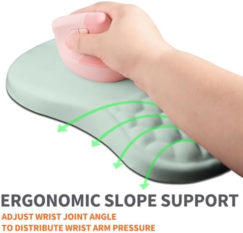 Ergonomic Joint Wrist Support Mouse Pad with Memory Foam Cushion Massage Bump, Carpal Tunnel Pain Relief Mousepad Slope Design for Wrist Rest, 11.8x7.9 in, LightCyan