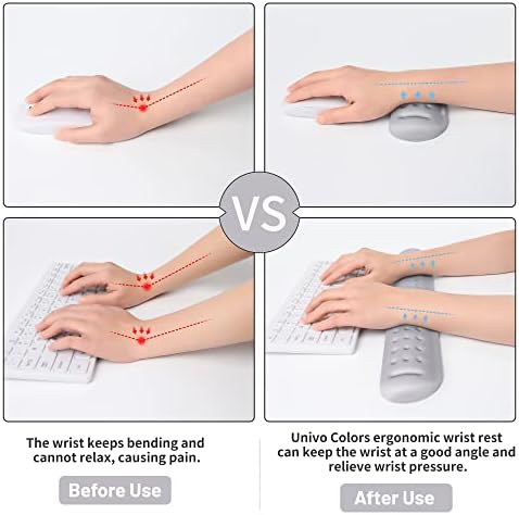 UnivoColors Gray Keyboard Wrist Support and Mouse Wrist Rest Set, Made of Memory Foam Soft Gel, Ergonomic Pad for Computer, Laptop, Mouse, Office, Gaming
