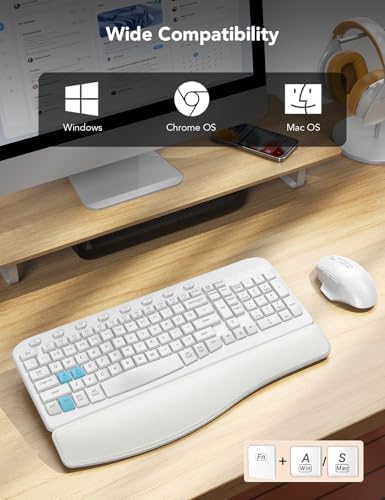 SABLUTE Wireless Keyboard and Mouse Combo with Ergonomic Wave Key